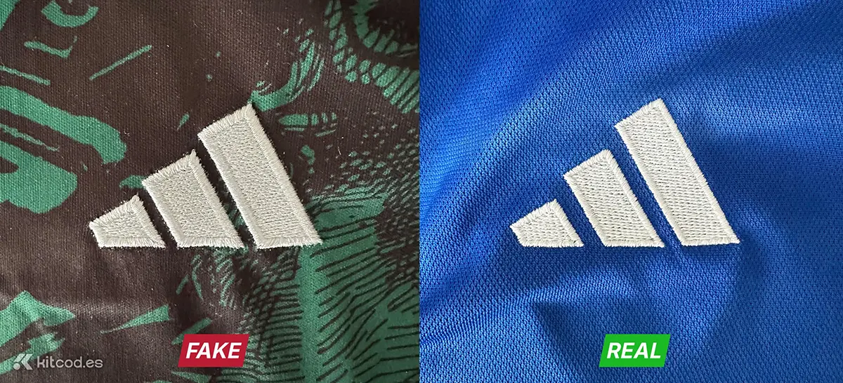 Authentic Adidas three-stripe logo with clean stitching straight lines and properly aligned lowercase wordmark